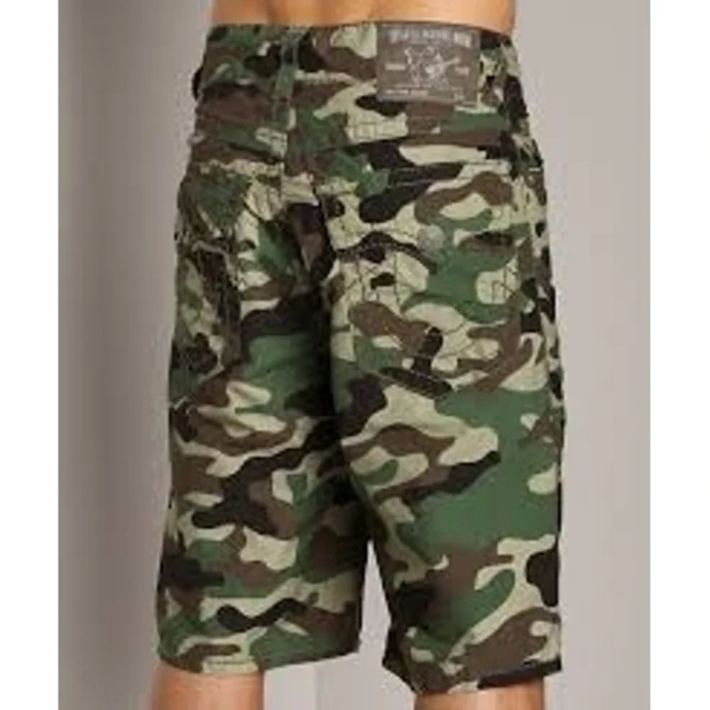 True Religion Mens Camo Board Shorts Green Camouflage Swim Trunks Size 32